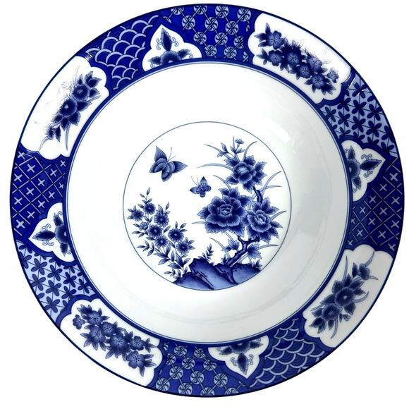 Imari Blossom China Retired Blue White Floral Butterfly 9" Serving Bowl-Rare! - Picture 1 of 8
